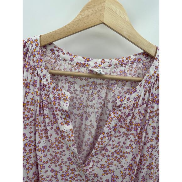 Melrose and Market Purple White Floral 3/4 Sleeve V-Neck Top Blouse Shirt Small - Picture 5 of 10